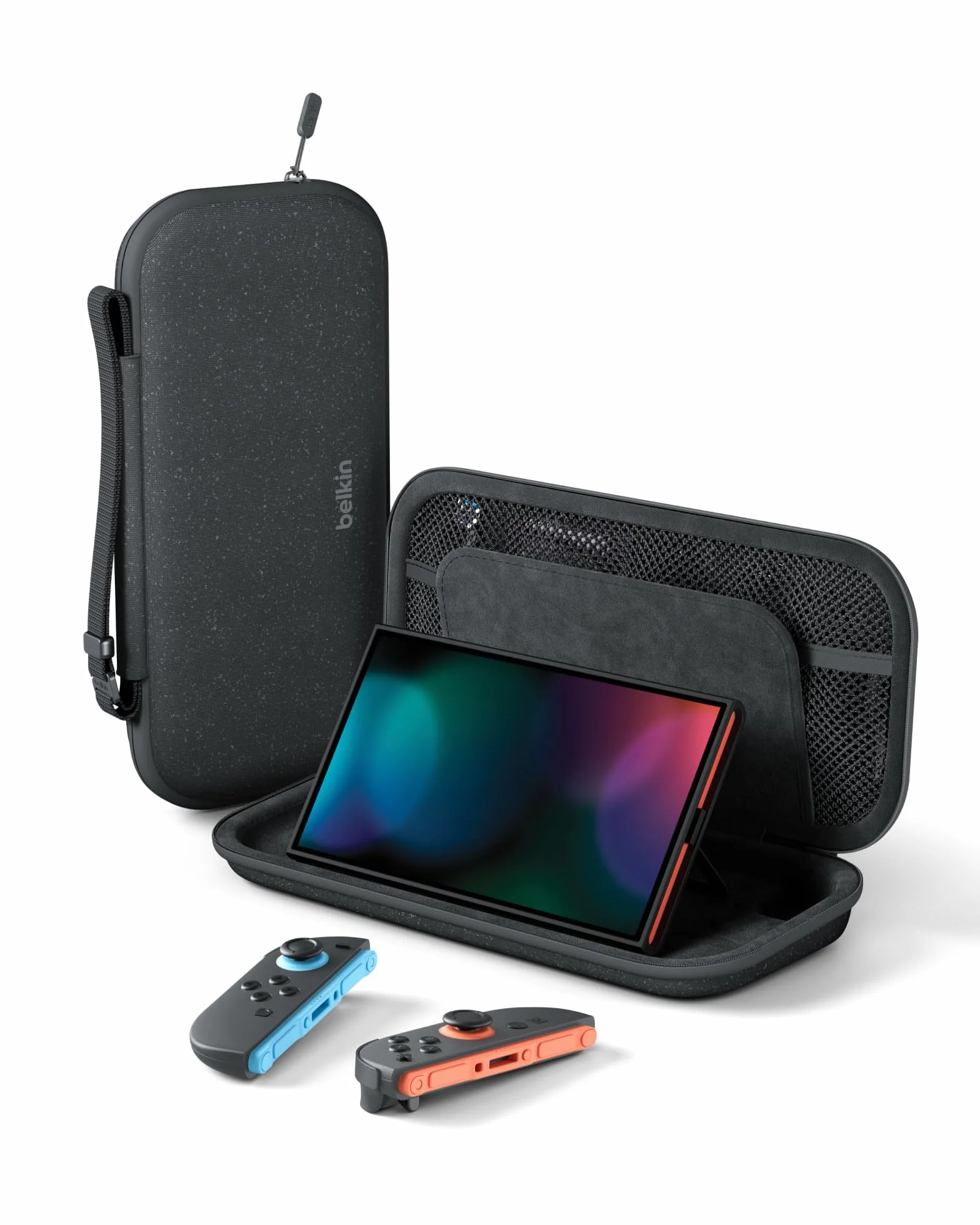 Belkin Gaming Funda para Nintendo Switch 2, Estuche Rígido Ligero con Interior Suave, Compartimento para AirTag, Ranuras para 12 Juegos - Gris Carbón