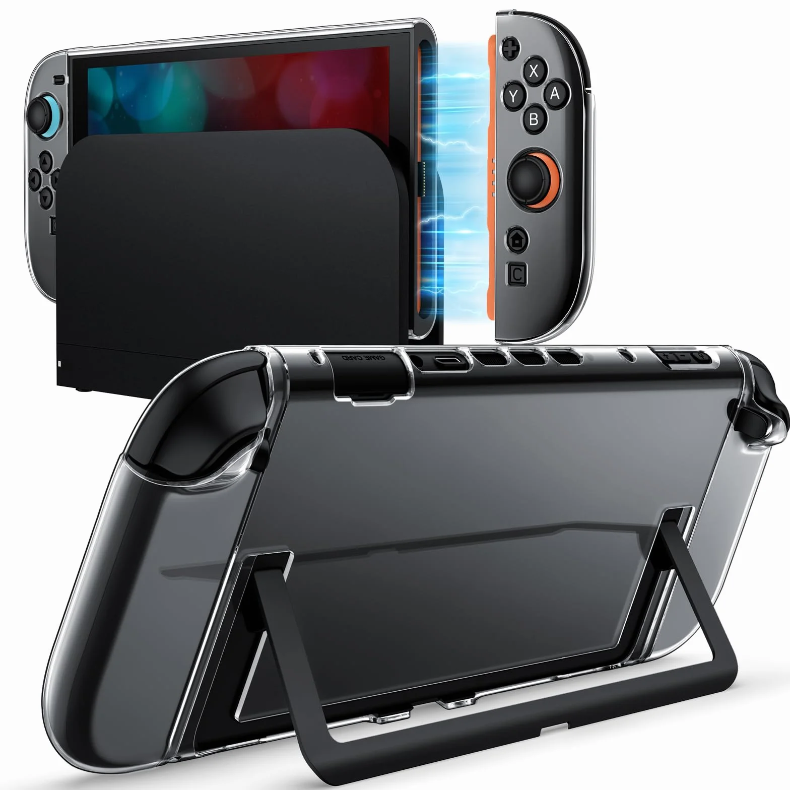 JETech Transparente Funda Acoplable para Nintendo Switch 2 (2025) 7,9 Pulgadas, Carcasa Agarre TPU Suave para Joy-con Desmontable, Caparazón Slim Portátil Respaldo PC