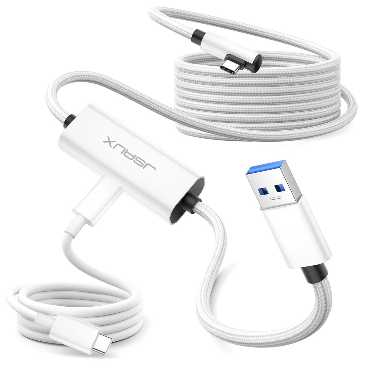 JSAUX Cable de enlace 5M compatible con accesorios Meta Oculus Quest 3/2/Pro, PICO4/Pro 【 Carga mientras juegas | Juega todo el día sin batería 】 carga USB 3.0 de alta velocidad de 10 Gbps 2 & 1