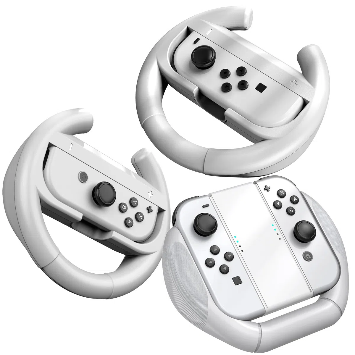 Volante Grip Compatible con Nintendo Switch/Switch OLED, 3 en 1 Volante Joycon Grip con 2 Piezas Racing Wheel Mandos Grip para Mario Kart Deluxe Juegos - Blanco