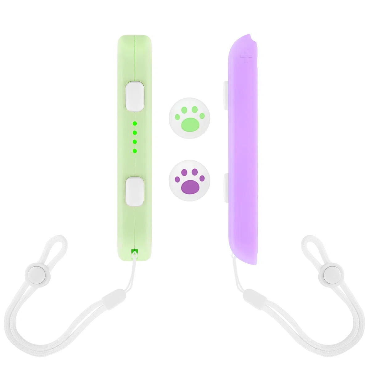 DLseego Muñeca Correas para Joycon de Switch,1 Par Mando de Muñeca con 2 Pulgar Grip Stick Tapas,Mando Switch Empuñadura Accesorios con Automático automático y Apriete Ajustable,Verde Púrpura